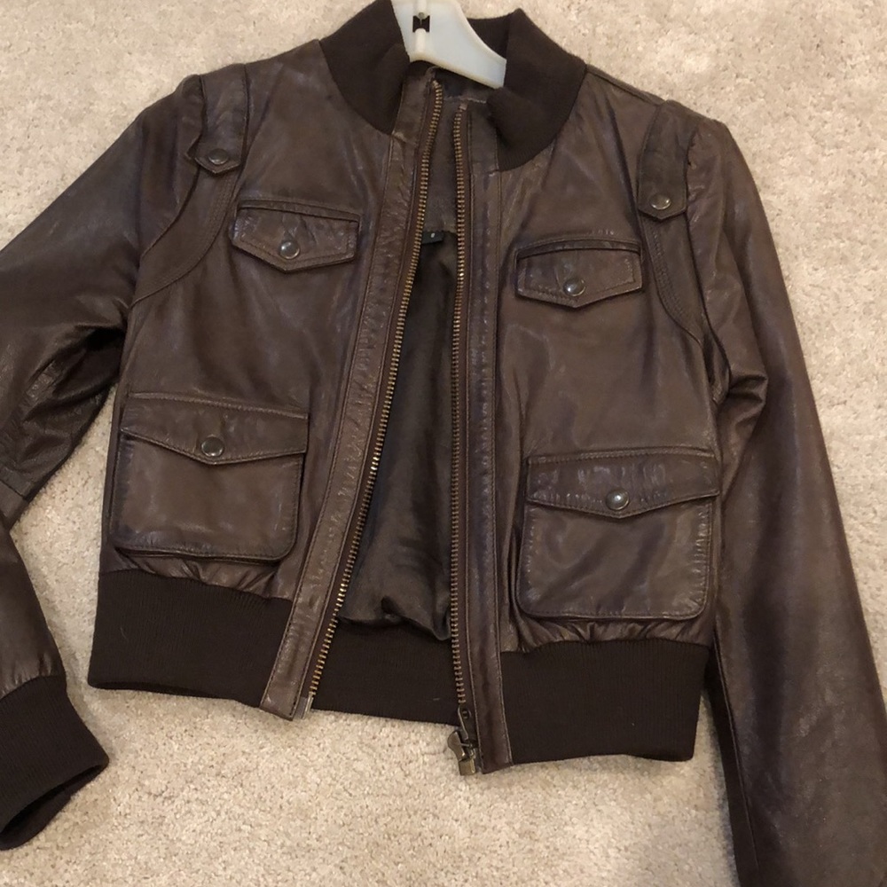 FOR JOSEPH CHOCOLATE BROWN LEATHER BOMBER